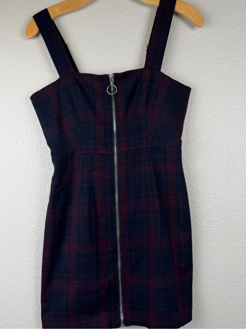 Y2K Forever 21 Plaid Suspender Dress Navy Burgundy Schoolgirl Style Size Small